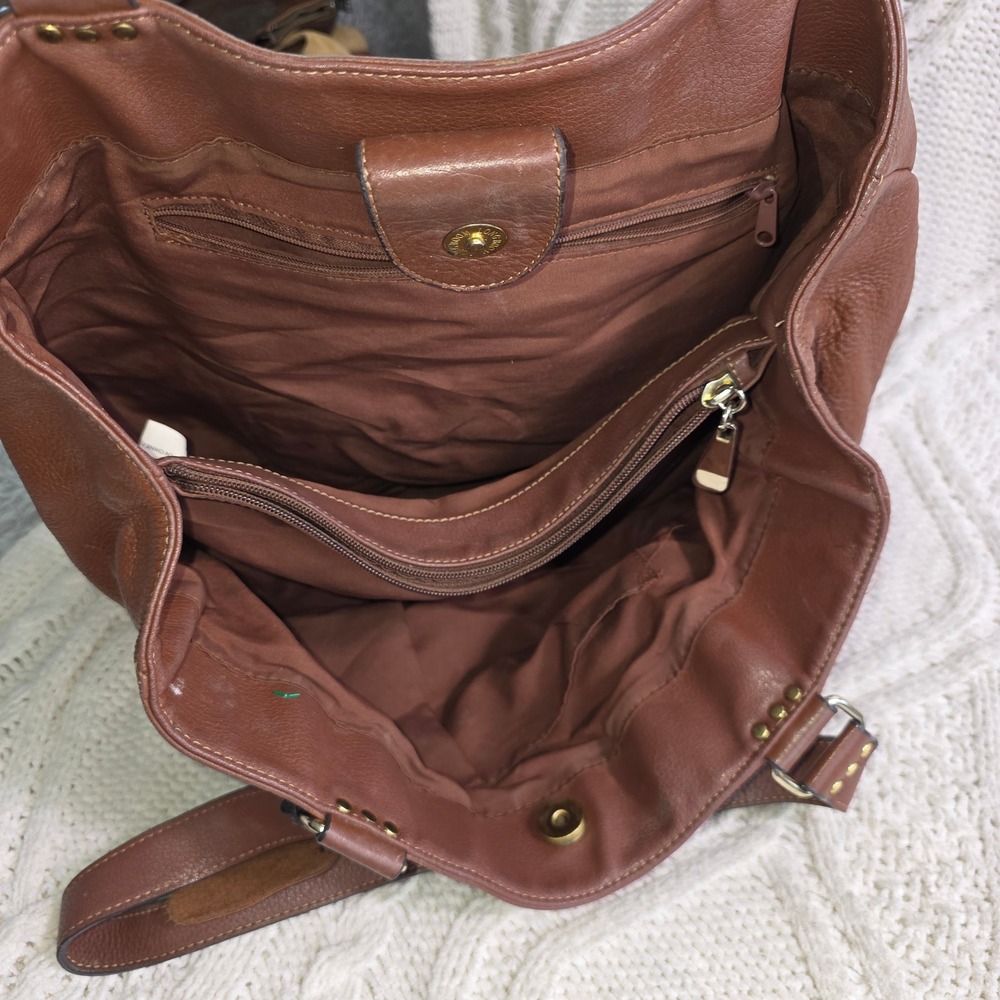 Liz & Co Leather Tote Bag Brown Pebbled Studded Women Large Good - Picture 7 of 10